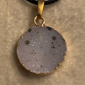 Genuine Druzy Pendant with Black Cord Necklace